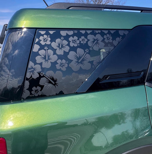 Hawaiian Hibiscus Floral Pattern Rear Quarter Window