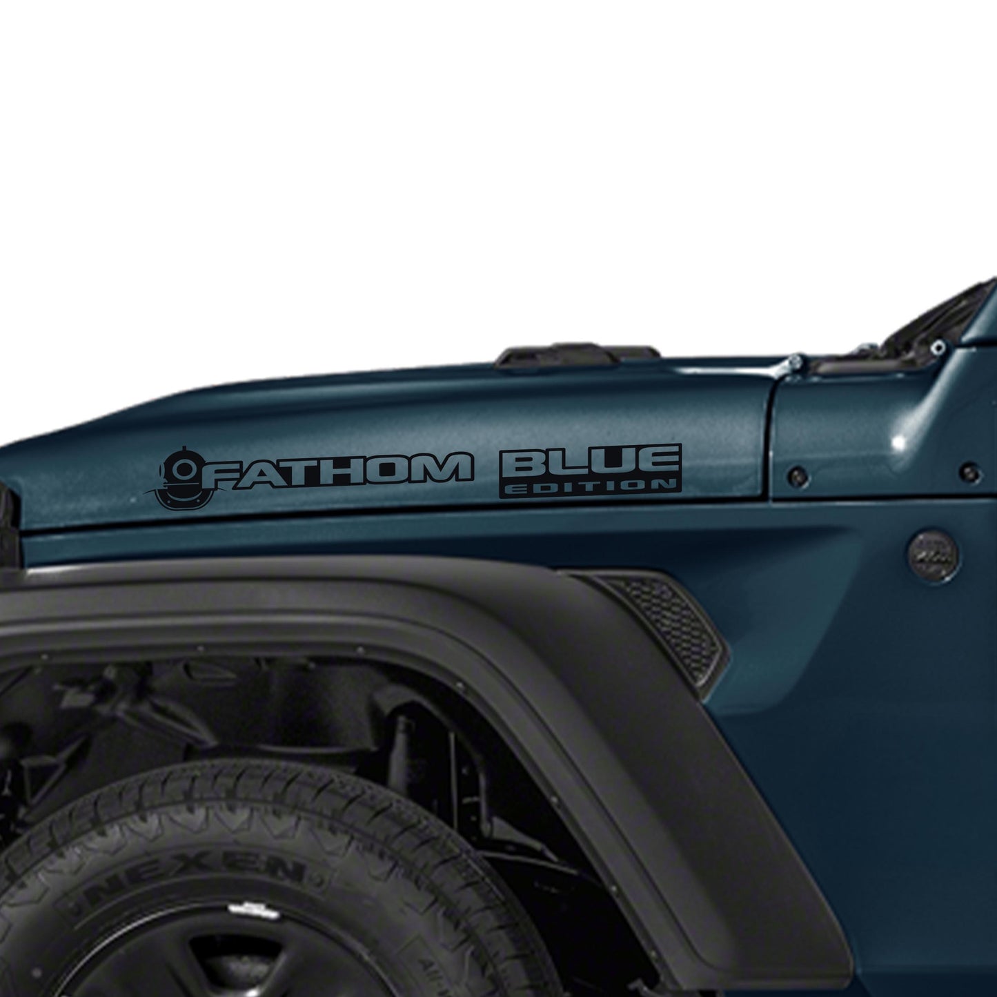 Fathom Blue Edition Hood Vinyl Decal Set Custom Off-Road Graphics for Jeep Wrangler JL and Gladiator JT Durable Automotive Design