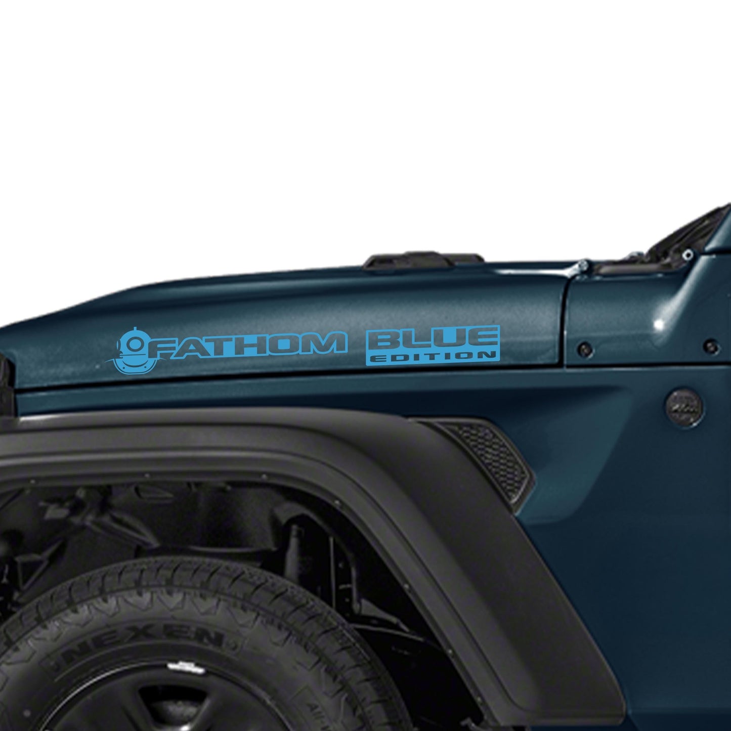 Fathom Blue Edition Hood Vinyl Decal Set Custom Off-Road Graphics for Jeep Wrangler JL and Gladiator JT Durable Automotive Design