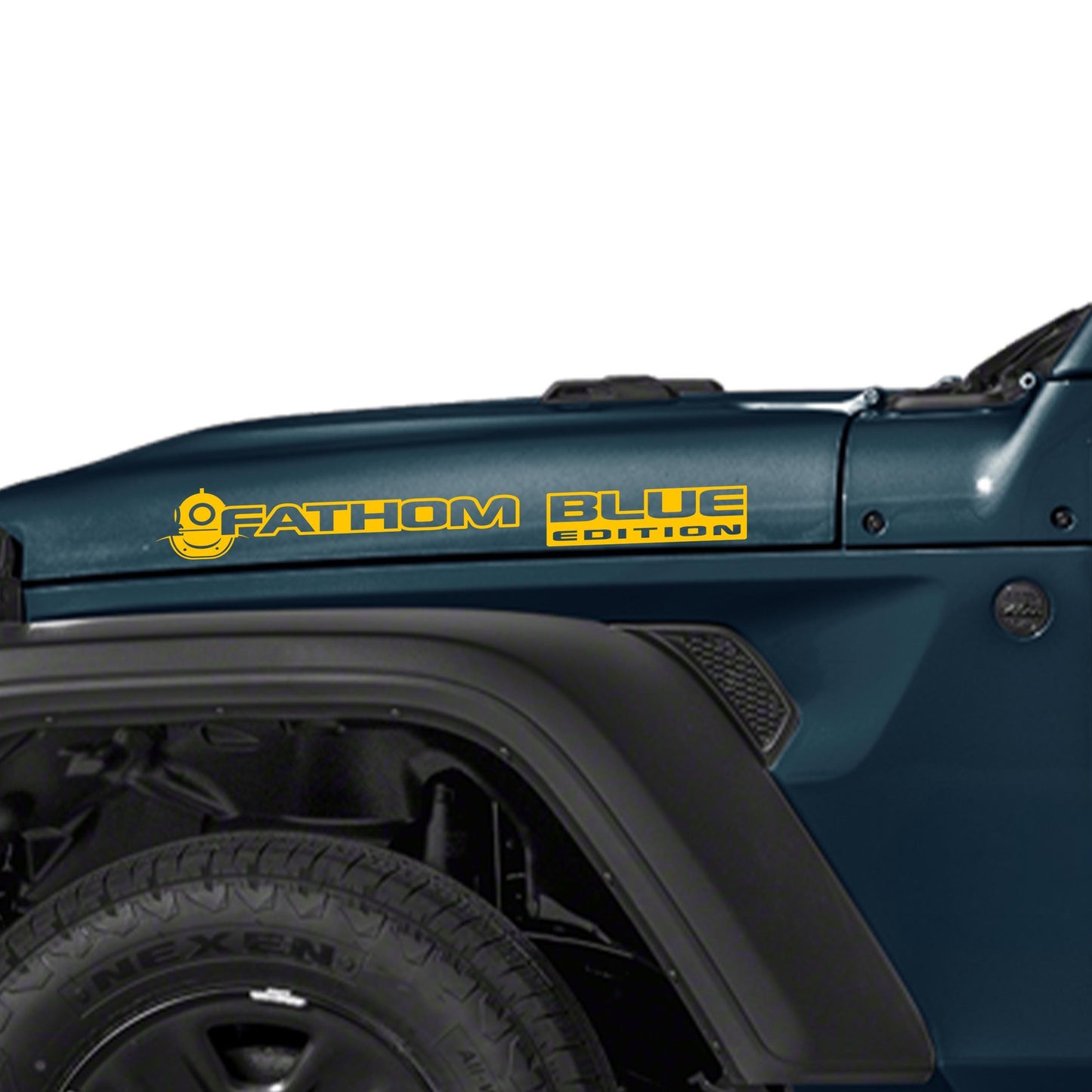 Fathom Blue Edition Hood Vinyl Decal Set Custom Off-Road Graphics for Jeep Wrangler JL and Gladiator JT Durable Automotive Design