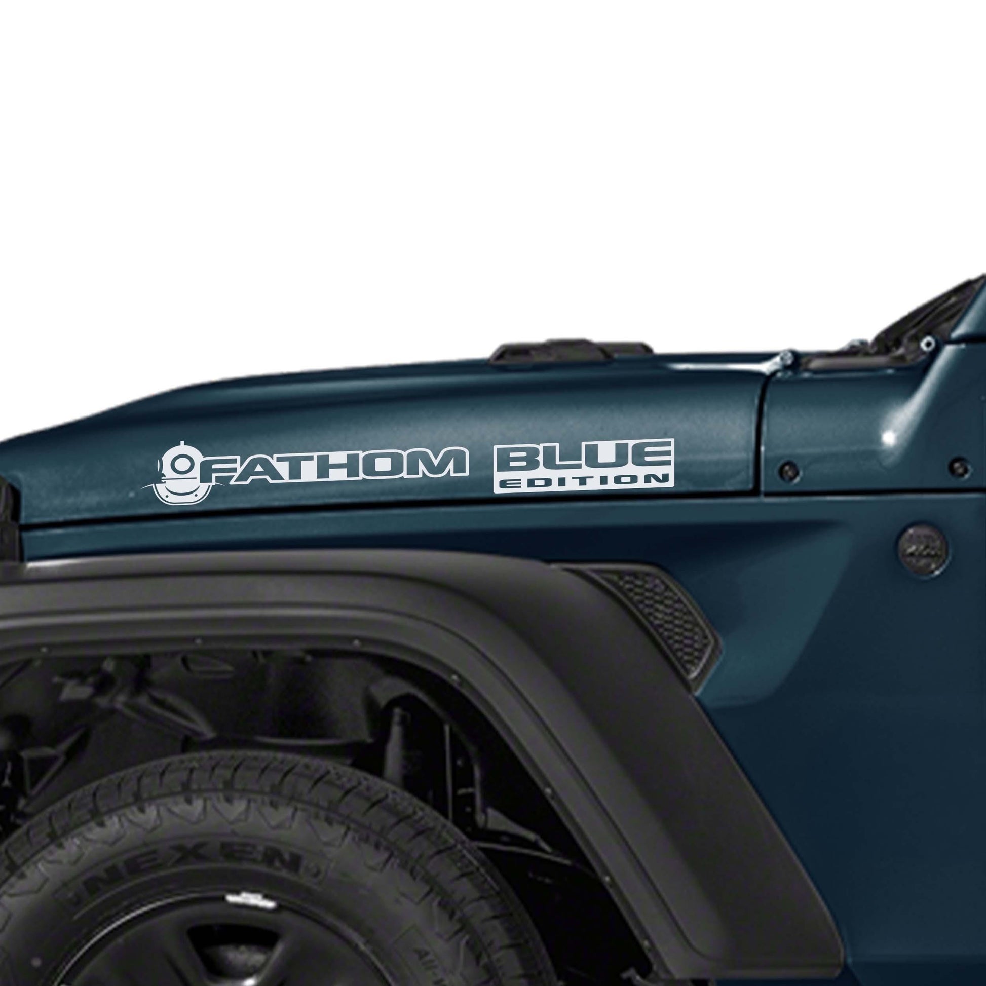 Fathom Blue Edition Hood Vinyl Decal Set Custom Off-Road Graphics for Jeep Wrangler JL and Gladiator JT Durable Automotive Design