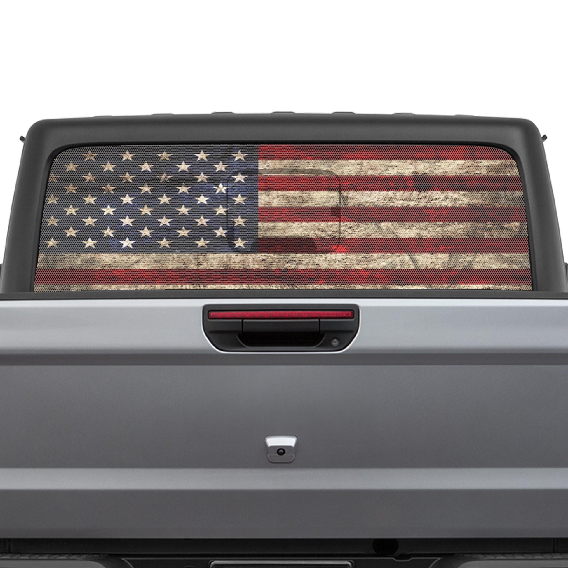 Rustic American Flag Perforated See-Thru Rear Window Decal for Jeep Gladiator 2020 - Current