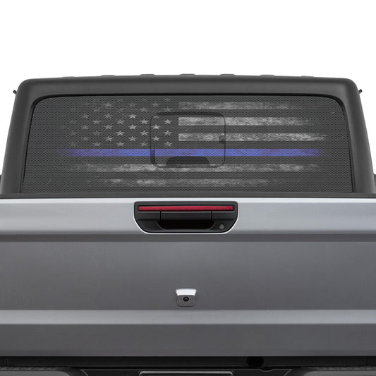 Thin Blue Line Distressed American Flag Perforated See-Thru Rear Window Decal for Jeep Gladiator 2020 - Current