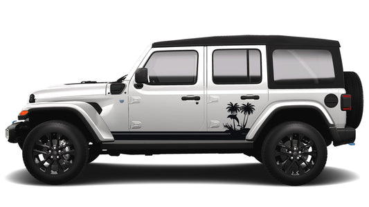 Ocean Dolphin Wave and Palm Tree JLU Lower Rocker Vinyl Transfer Side Graphics Decal Fits Jeep Wrangler JLU 4 Door 2018 and Newer Model