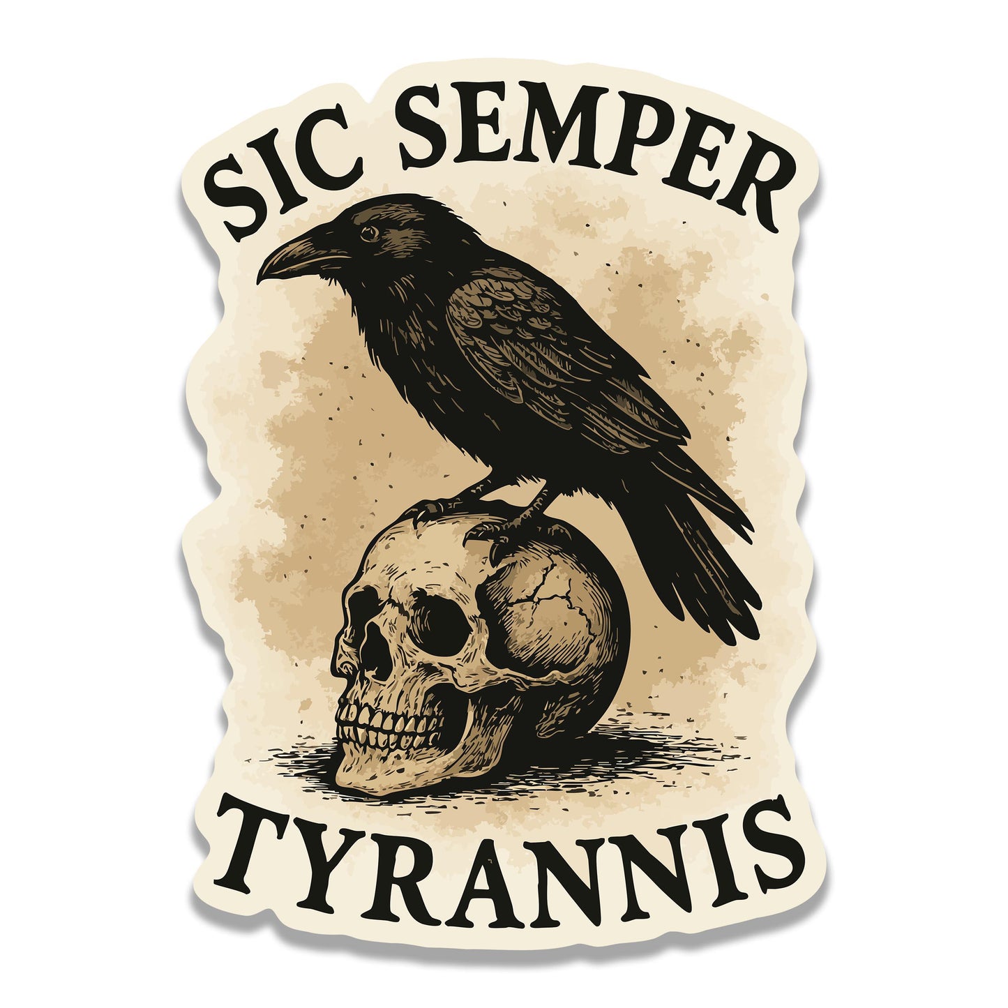 Sic Semper Tyrannis Latin Motto Raven Skull Vinyl Sticker Historical Roman Quote Decal Laptop Water Bottle Durable Waterproof