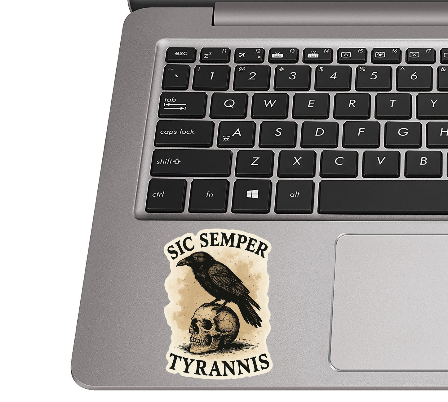Sic Semper Tyrannis Latin Motto Raven Skull Vinyl Sticker Historical Roman Quote Decal Laptop Water Bottle Durable Waterproof