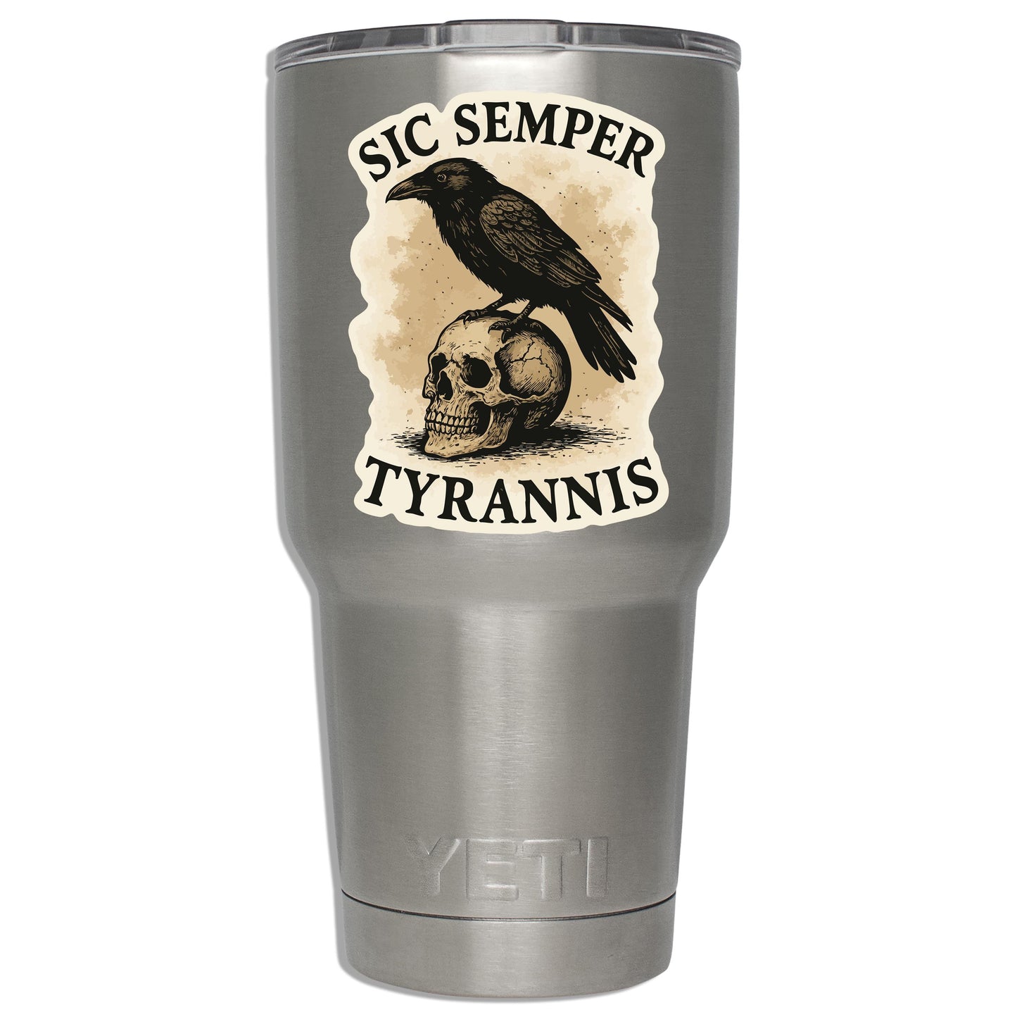 Sic Semper Tyrannis Latin Motto Raven Skull Vinyl Sticker Historical Roman Quote Decal Laptop Water Bottle Durable Waterproof
