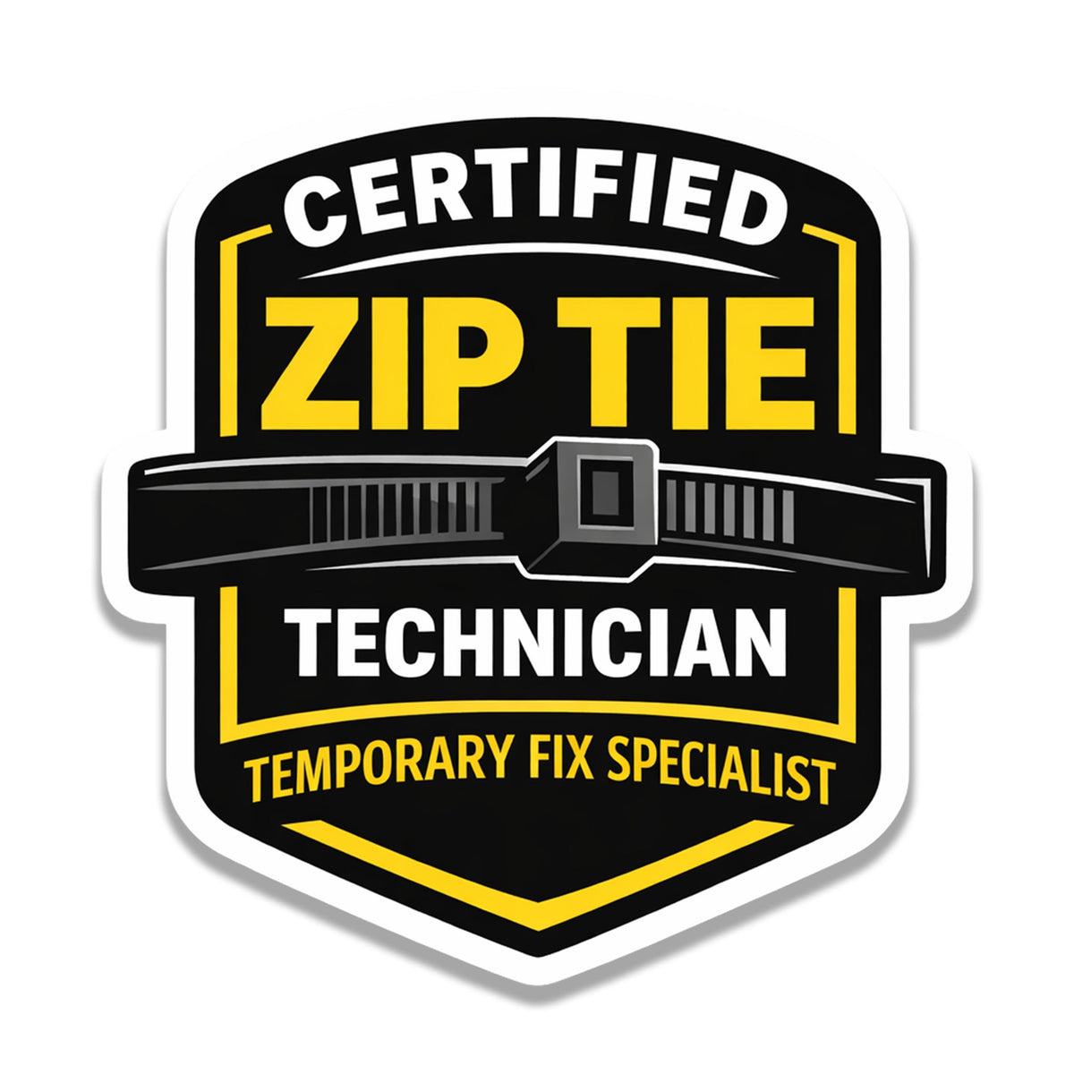 Certified Zip Tie Technician Funny Vinyl Sticker Mechanic Garage Humor Decal