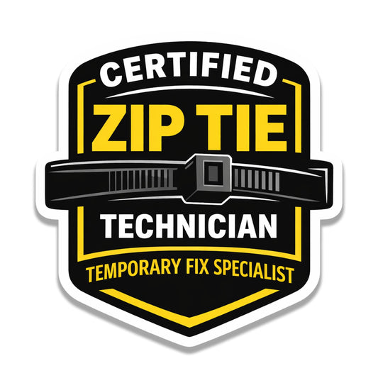 Certified Zip Tie Technician Funny Vinyl Sticker Mechanic Garage Humor Decal
