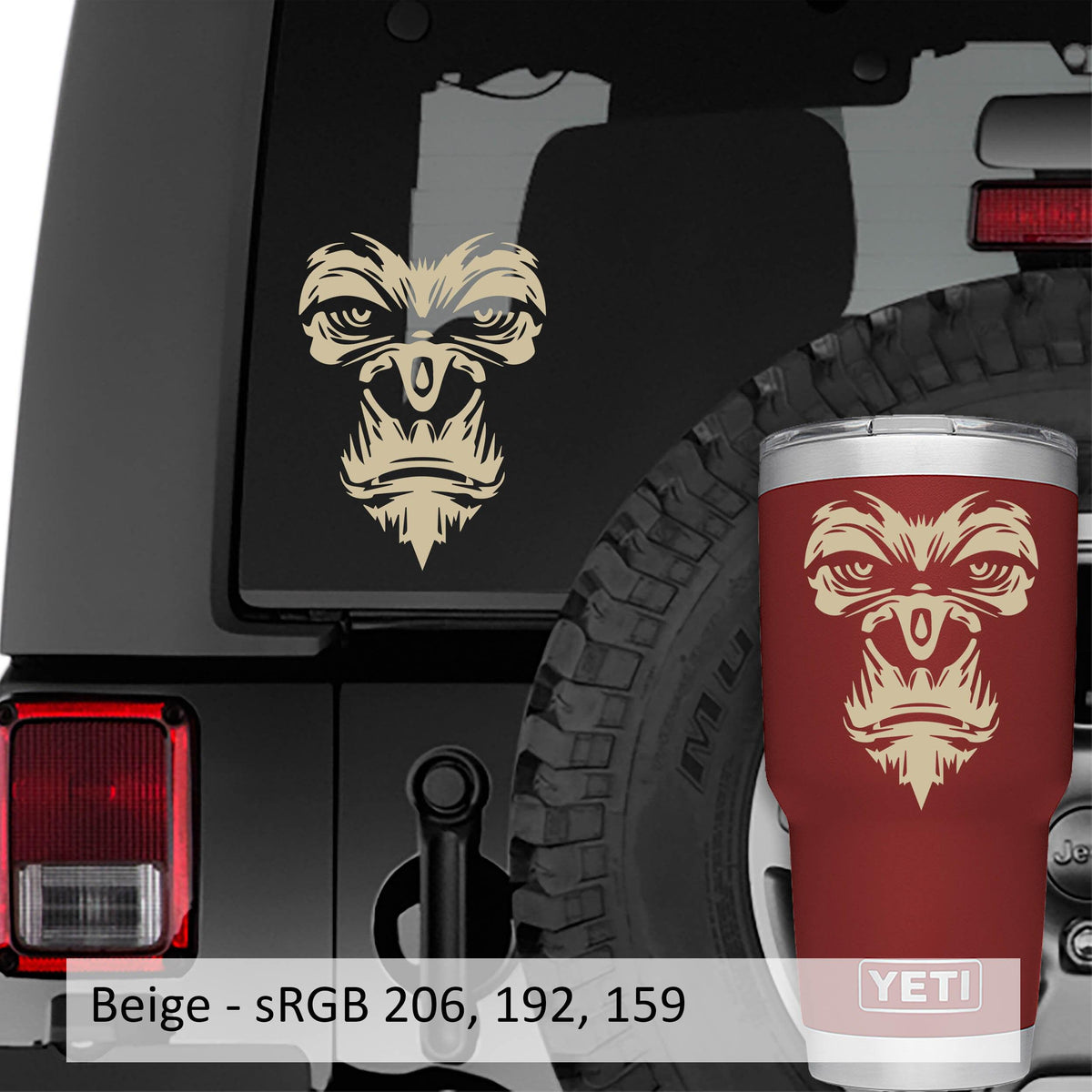 Gorilla Ape Decal: Wild Animal Face - Vinyl Sticker for Smooth Surfaces