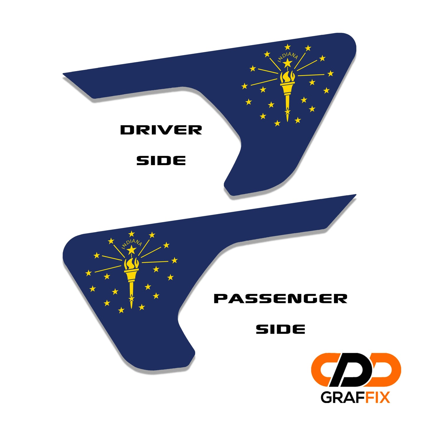 Indiana State Flag 2pc Vinyl Fender Decal - Fits Jeep Wrangler JL/Jeep Gladiator JT 2018+