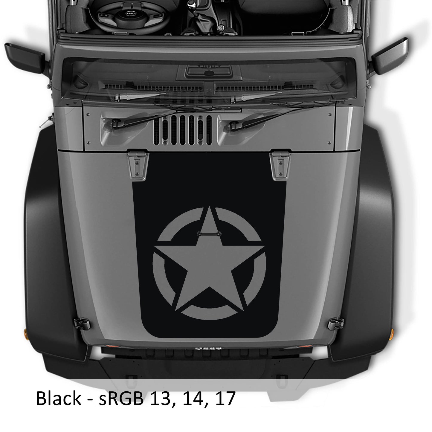 Alpha Romeo Military Star Blackout Hood Vinyl Decal Graphic Fits 2007 - 2017 Jeep Wrangler JK/JKU Models