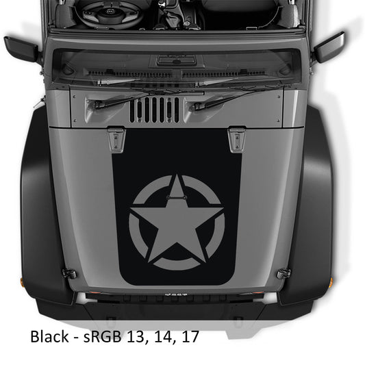 Alpha Romeo Military Star Blackout Hood Vinyl Decal Graphic Fits 2007 - 2017 Jeep Wrangler JK/JKU Models