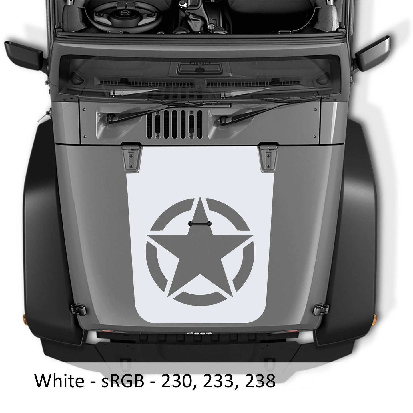 Alpha Romeo Military Star Blackout Hood Vinyl Decal Graphic Fits 2007 - 2017 Jeep Wrangler JK/JKU Models