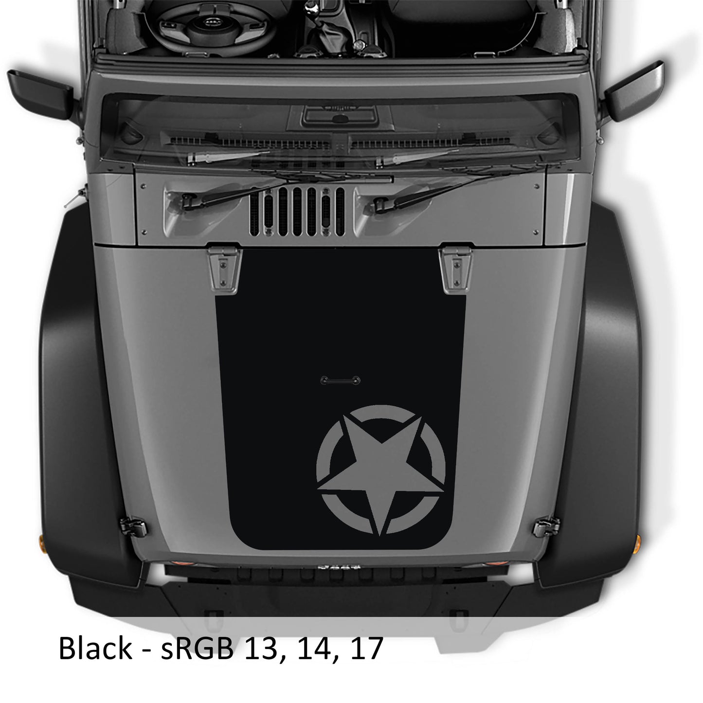 Alpha Romeo Military Star Blackout Hood Vinyl Decal Graphic V2 - Fits 2007 - 2017 Jeep Wrangler JK/JKU Models