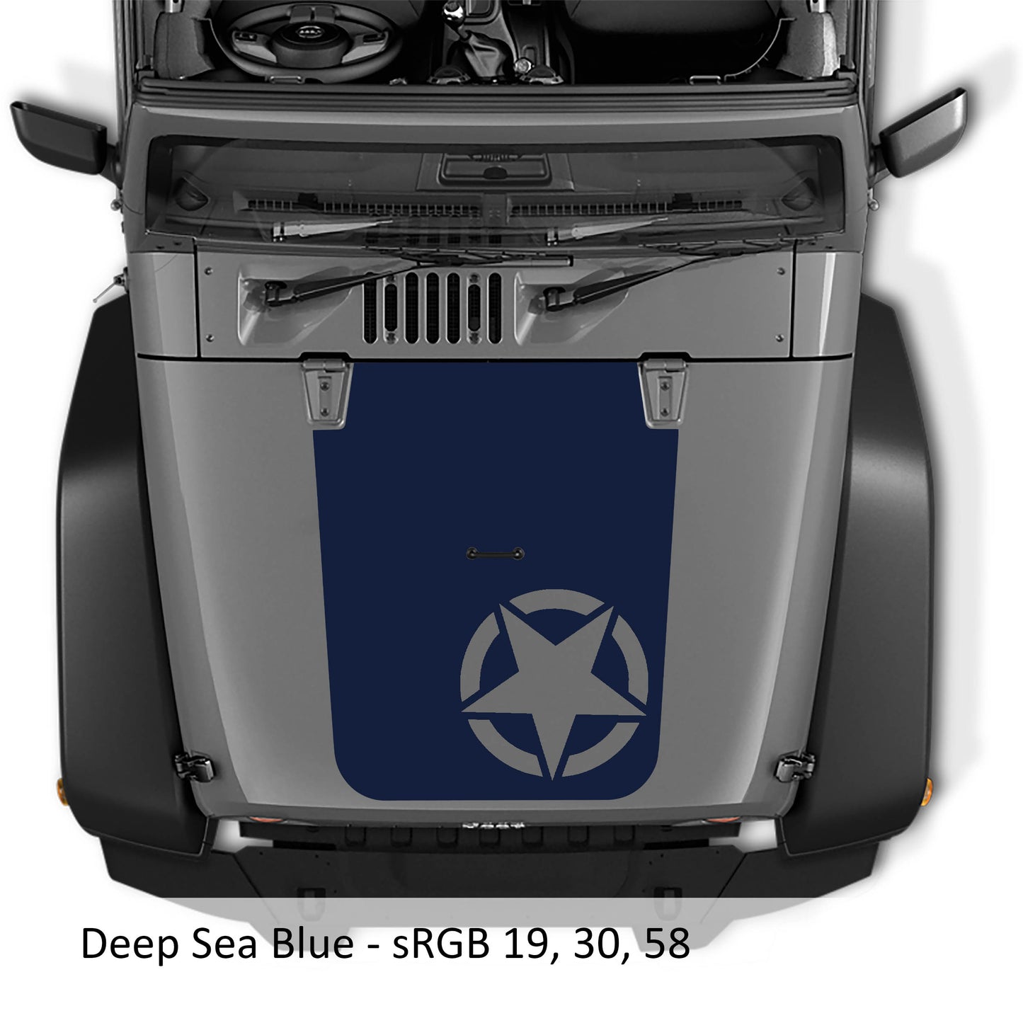 Alpha Romeo Military Star Blackout Hood Vinyl Decal Graphic V2 - Fits 2007 - 2017 Jeep Wrangler JK/JKU Models