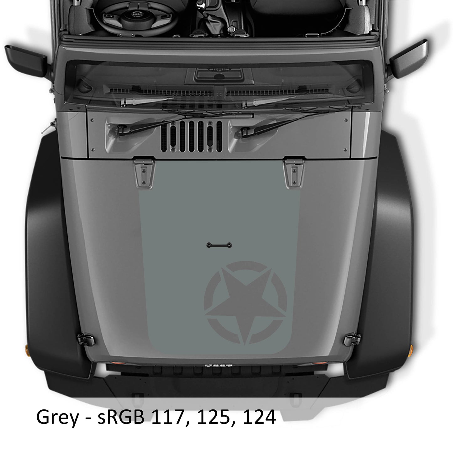 Alpha Romeo Military Star Blackout Hood Vinyl Decal Graphic V2 - Fits 2007 - 2017 Jeep Wrangler JK/JKU Models