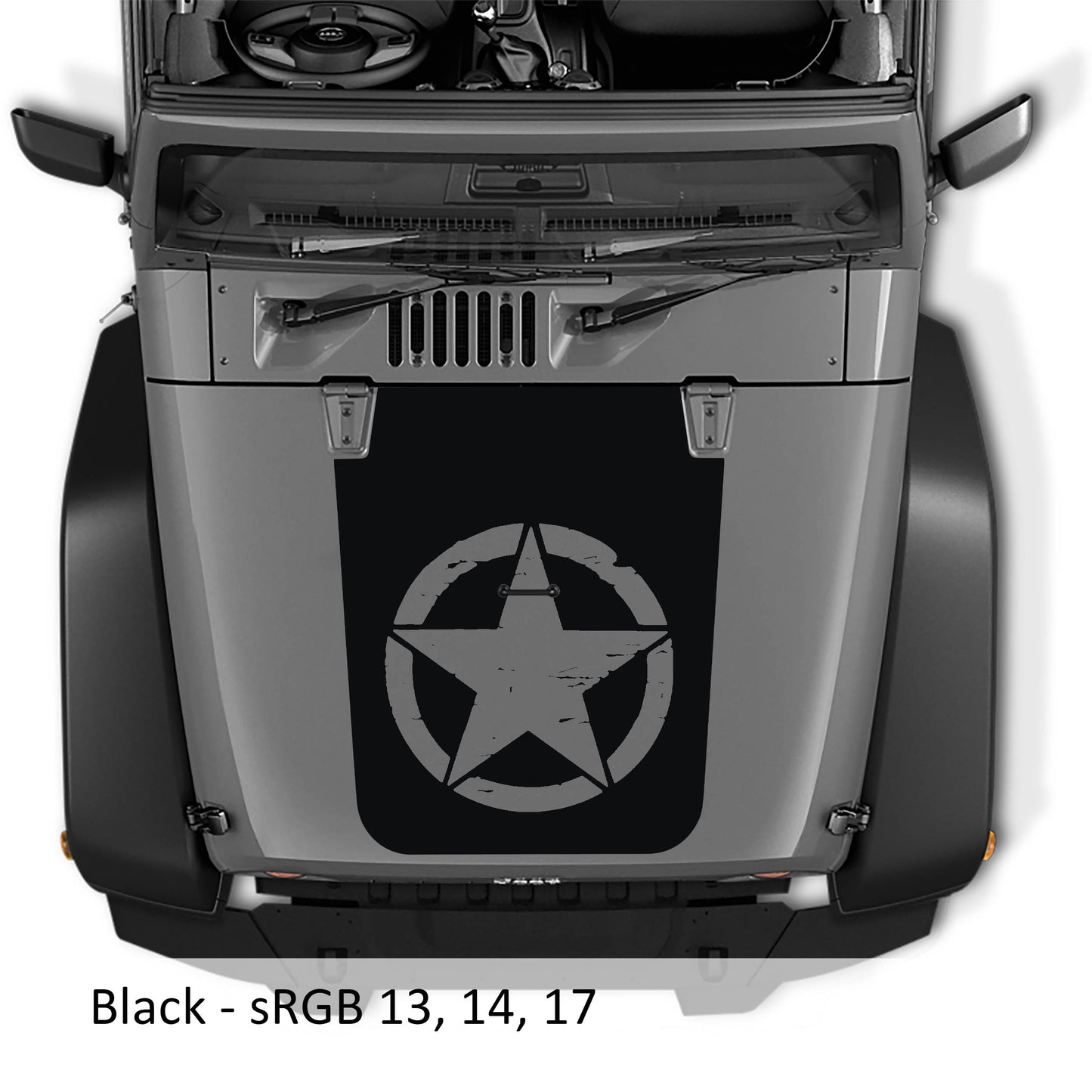 Distressed Alpha Romeo Military Star Blackout Hood Vinyl Decal Graphic - Fits 2007 - 2017 Jeep Wrangler JK/JKU Models