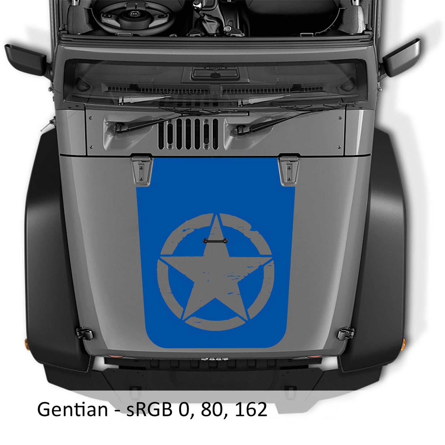 Distressed Alpha Romeo Military Star Blackout Hood Vinyl Decal Graphic - Fits 2007 - 2017 Jeep Wrangler JK/JKU Models