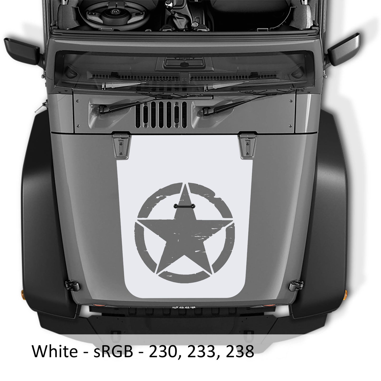 Distressed Alpha Romeo Military Star Blackout Hood Vinyl Decal Graphic - Fits 2007 - 2017 Jeep Wrangler JK/JKU Models