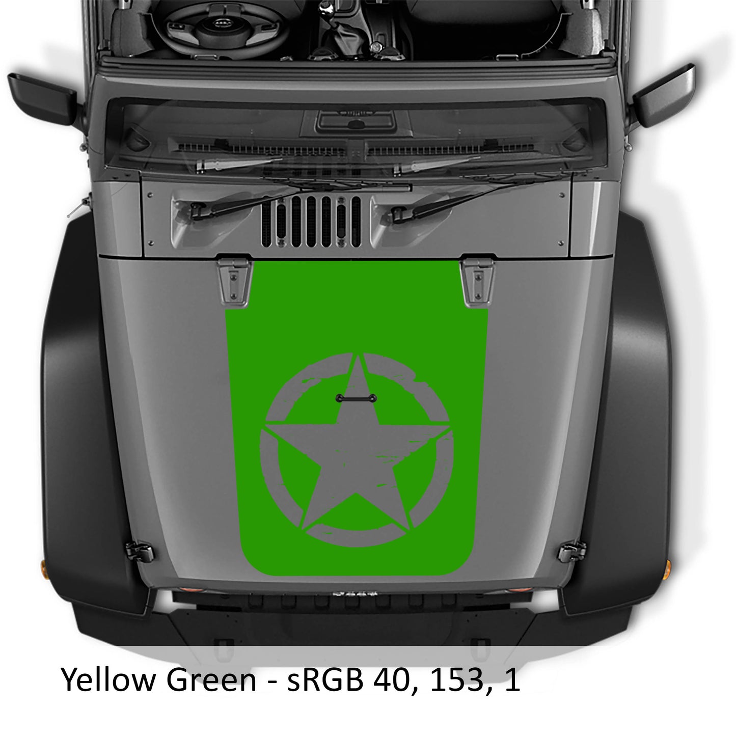 Distressed Alpha Romeo Military Star Blackout Hood Vinyl Decal Graphic - Fits 2007 - 2017 Jeep Wrangler JK/JKU Models