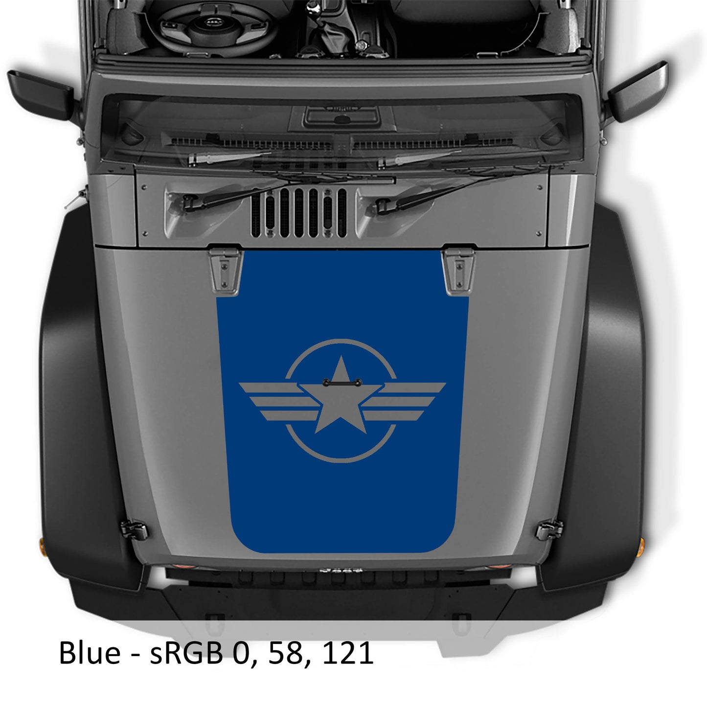 Military Roundel Star Blackout Hood Vinyl Decal Graphic - Fits 2007 - 2017 Jeep Wrangler JK/JKU Models