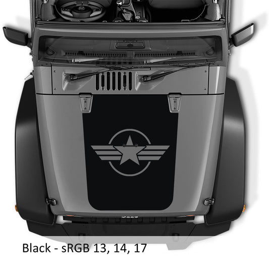Military Roundel Star Blackout Hood Vinyl Decal Graphic - Fits 2007 - 2017 Jeep Wrangler JK/JKU Models