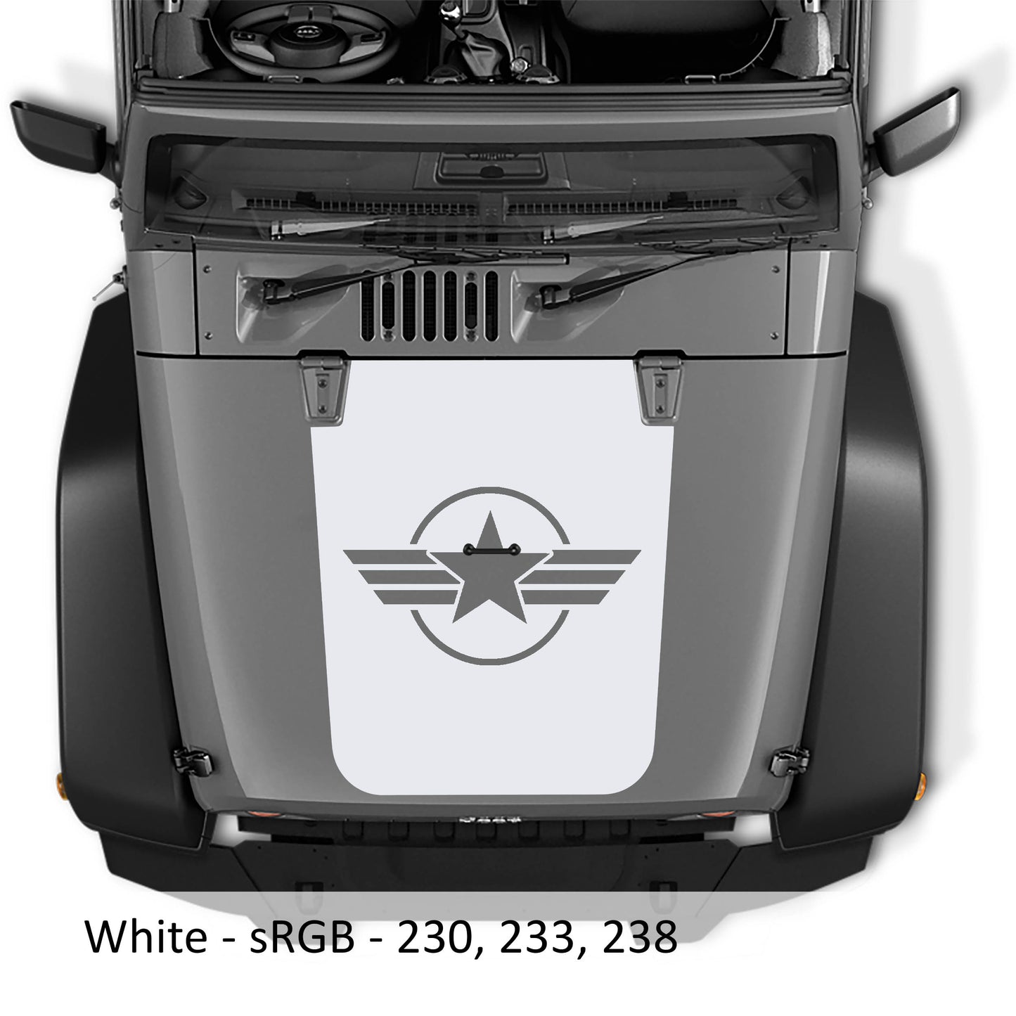 Military Roundel Star Blackout Hood Vinyl Decal Graphic - Fits 2007 - 2017 Jeep Wrangler JK/JKU Models