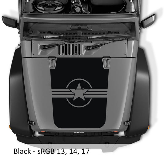 Military Roundel Star Blackout Hood Vinyl Decal Graphic V2 - Fits 2007 - 2017 Jeep Wrangler JK/JKU Models