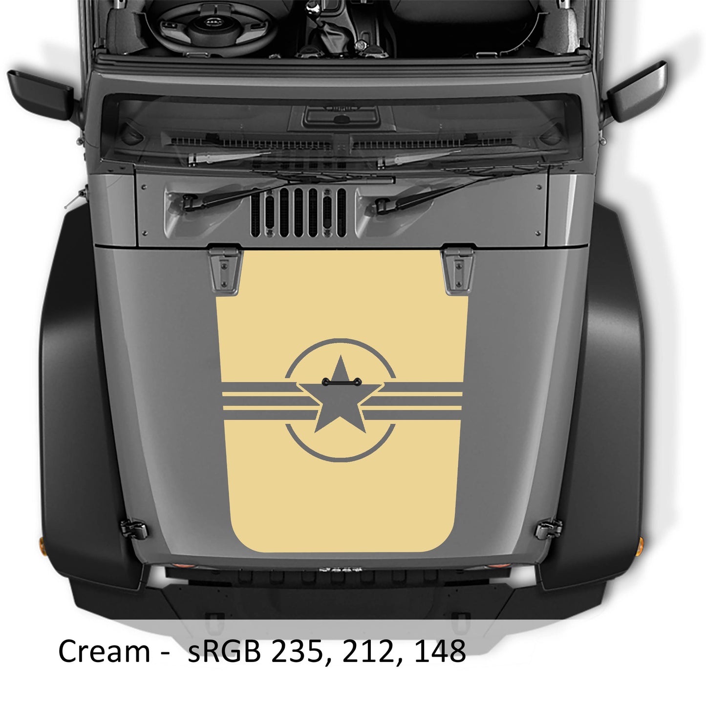 Military Roundel Star Blackout Hood Vinyl Decal Graphic V2 - Fits 2007 - 2017 Jeep Wrangler JK/JKU Models