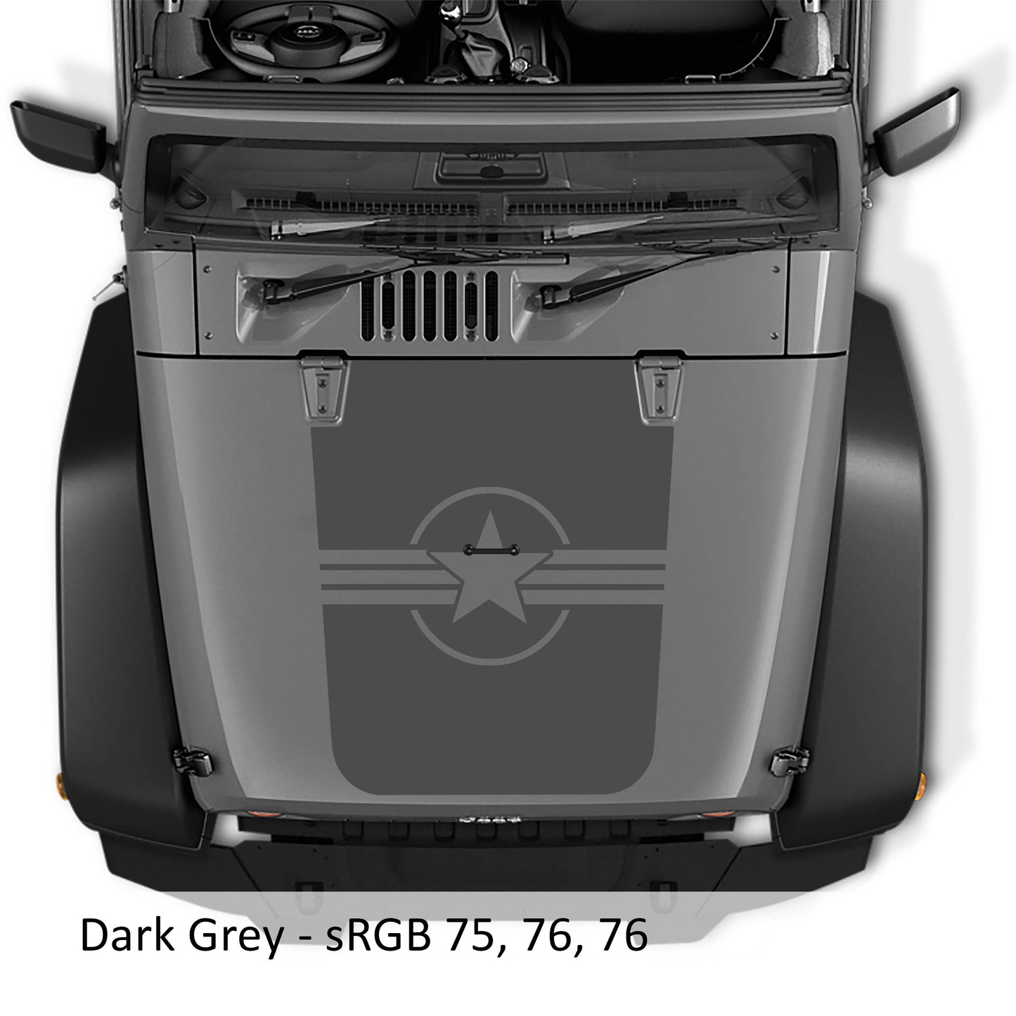 Military Roundel Star Blackout Hood Vinyl Decal Graphic V2 - Fits 2007 - 2017 Jeep Wrangler JK/JKU Models