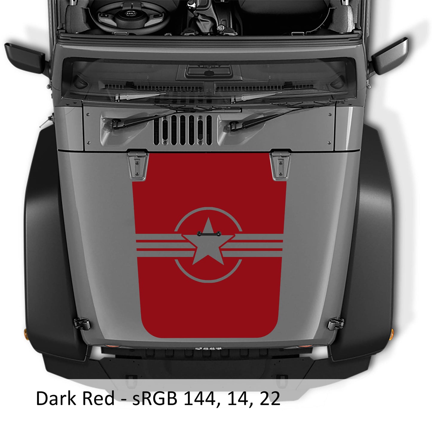 Military Roundel Star Blackout Hood Vinyl Decal Graphic V2 - Fits 2007 - 2017 Jeep Wrangler JK/JKU Models