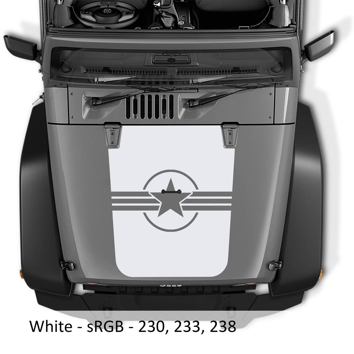 Military Roundel Star Blackout Hood Vinyl Decal Graphic V2 - Fits 2007 - 2017 Jeep Wrangler JK/JKU Models