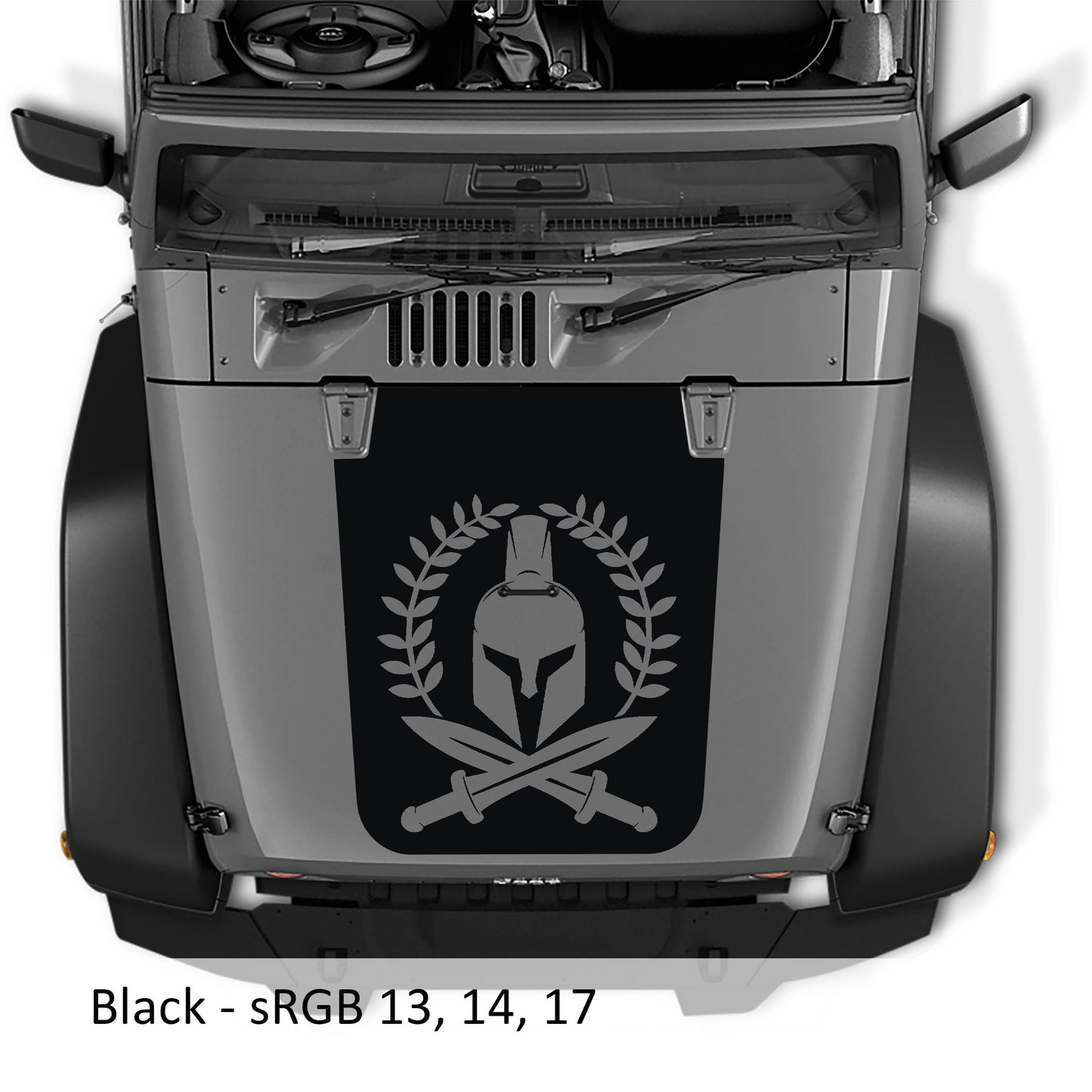 Spartan Leaf Blackout Hood Vinyl Decal Graphic - Fits 2007 - 2017 Jeep Wrangler JK/JKU Models