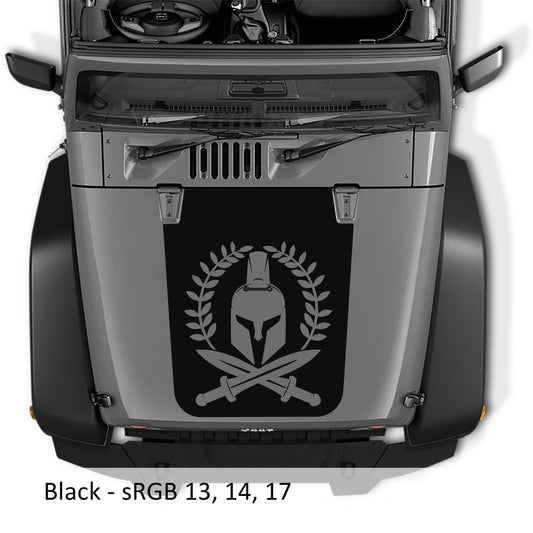 Spartan Leaf Blackout Hood Vinyl Decal Graphic - Fits 2007 - 2017 Jeep Wrangler JK/JKU Models