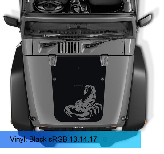 JK/JKU Scorpion Blackout Hood Vinyl Decal Graphic for Wrangler 2007-2016 - Fits 2007 - 2017 Jeep Wrangler JK/JKU Models