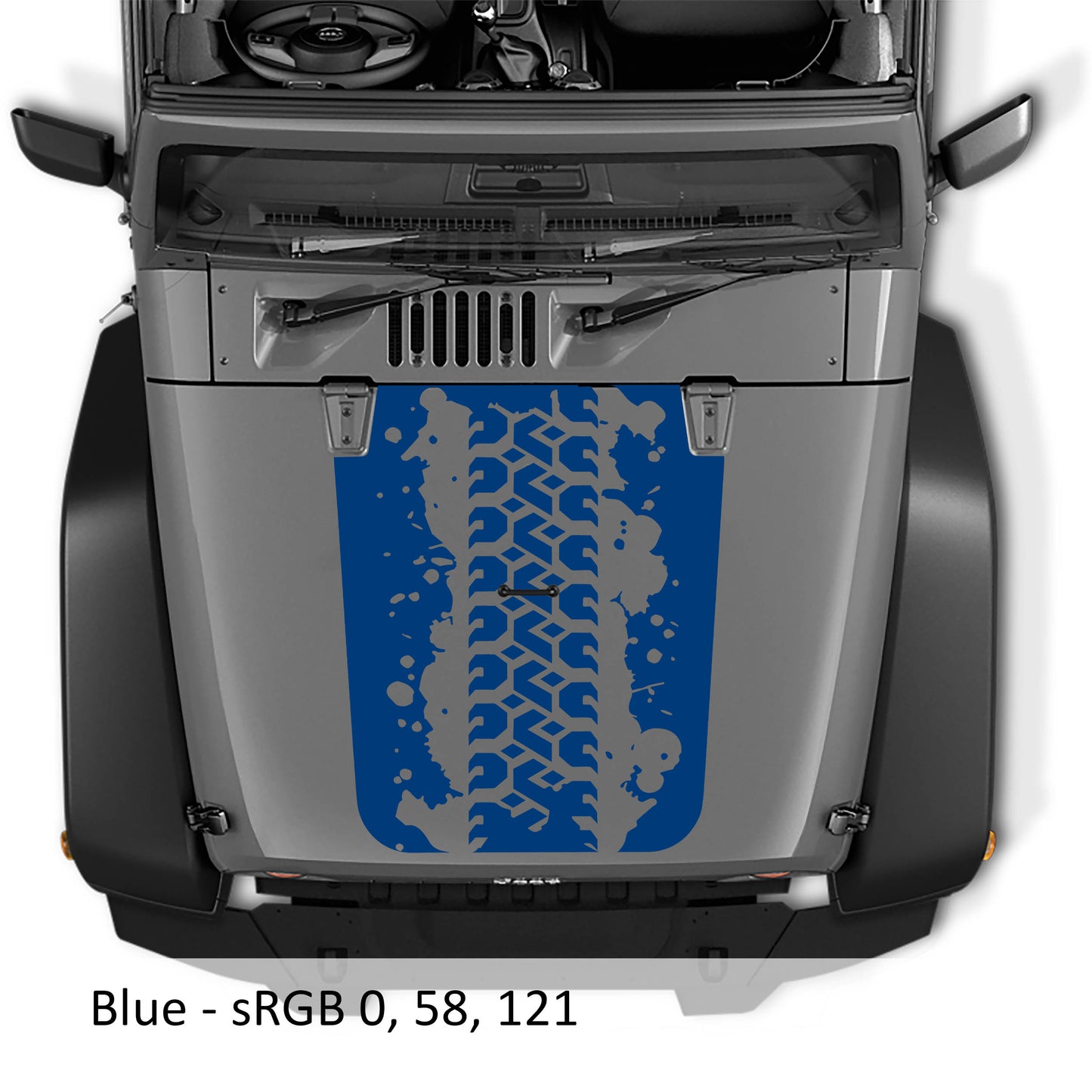 Mud Tire Track Blackout Hood Vinyl Decal Graphic - Fits 2007 - 2017 Jeep Wrangler JK/JKU Models