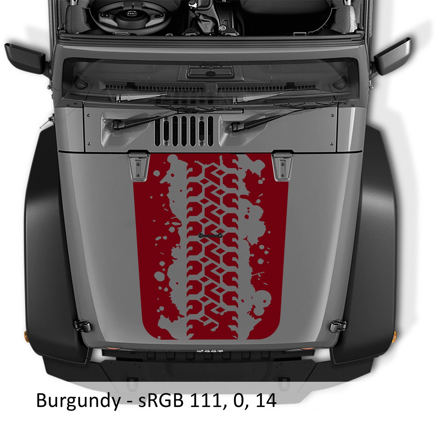 Mud Tire Track Blackout Hood Vinyl Decal Graphic - Fits 2007 - 2017 Jeep Wrangler JK/JKU Models