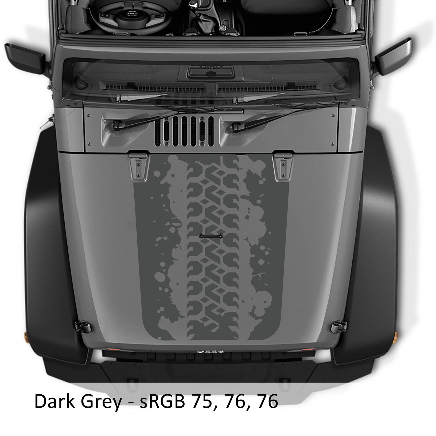 Mud Tire Track Blackout Hood Vinyl Decal Graphic - Fits 2007 - 2017 Jeep Wrangler JK/JKU Models