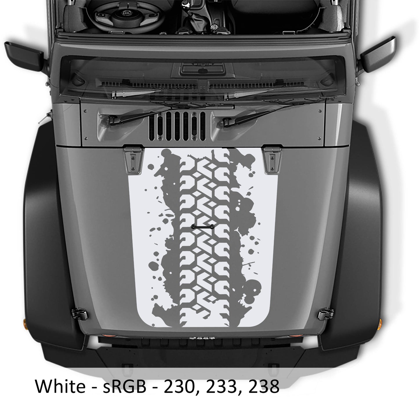 Mud Tire Track Blackout Hood Vinyl Decal Graphic - Fits 2007 - 2017 Jeep Wrangler JK/JKU Models