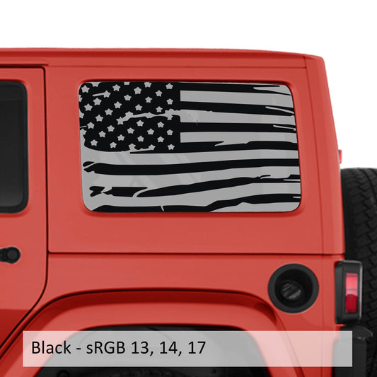 Tattered American Flag JKU Hardtop Window Decal Set - Fits Jeep Wrangler JKU 2007 - 2018