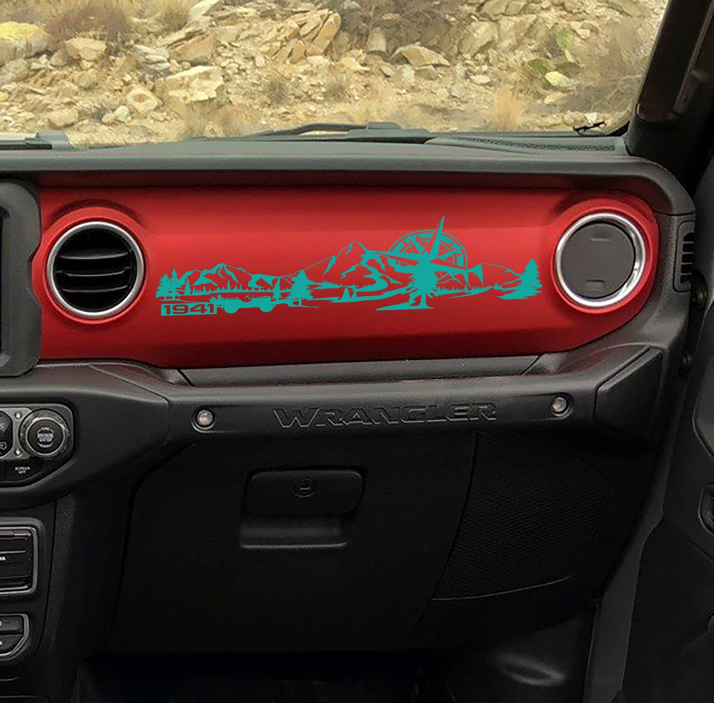 1941 Willys Mountain Compass Scene Dashboard Vinyl Decal - Fits 2018+ Jeep Wrangler JL/Jeep Gladiator JT