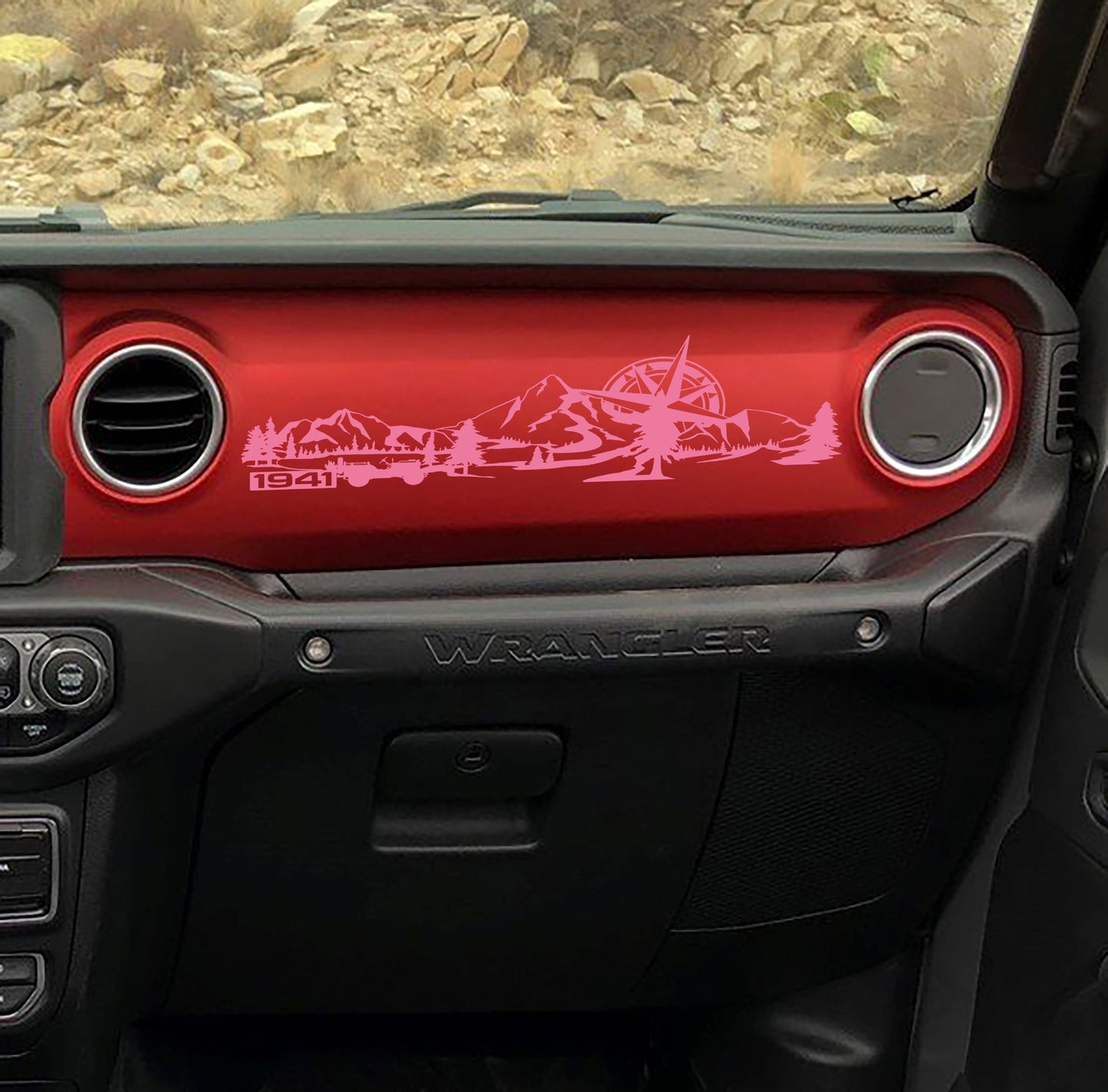 1941 Willys Mountain Compass Scene Dashboard Vinyl Decal - Fits 2018+ Jeep Wrangler JL/Jeep Gladiator JT