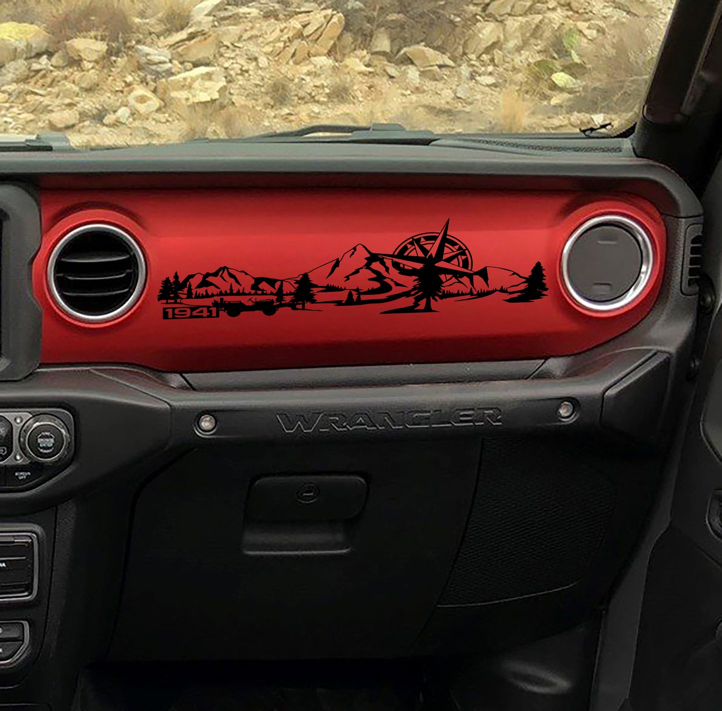 1941 Willys Mountain Compass Scene Dashboard Vinyl Decal - Fits 2018+ Jeep Wrangler JL/Jeep Gladiator JT
