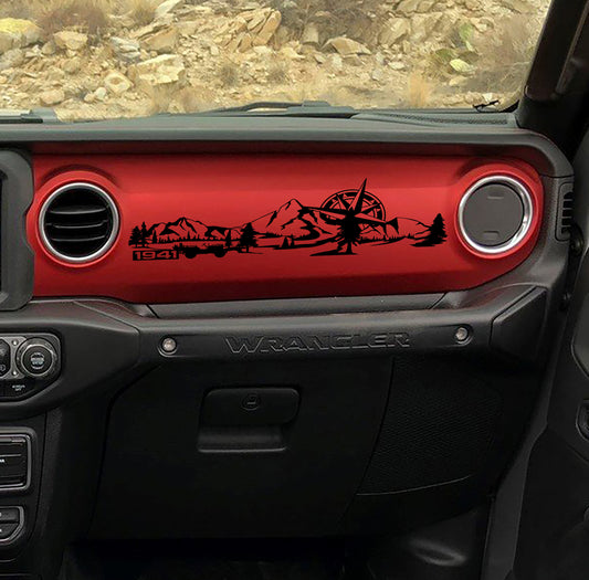 1941 Willys Mountain Compass Scene Dashboard Vinyl Decal - Fits 2018+ Jeep Wrangler JL/Jeep Gladiator JT