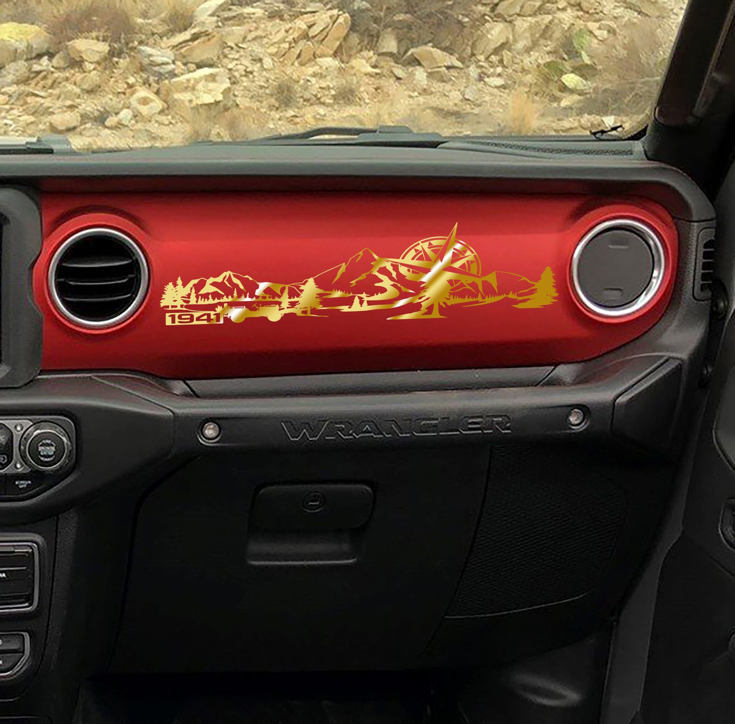 1941 Willys Mountain Compass Scene Dashboard Vinyl Decal - Fits 2018+ Jeep Wrangler JL/Jeep Gladiator JT