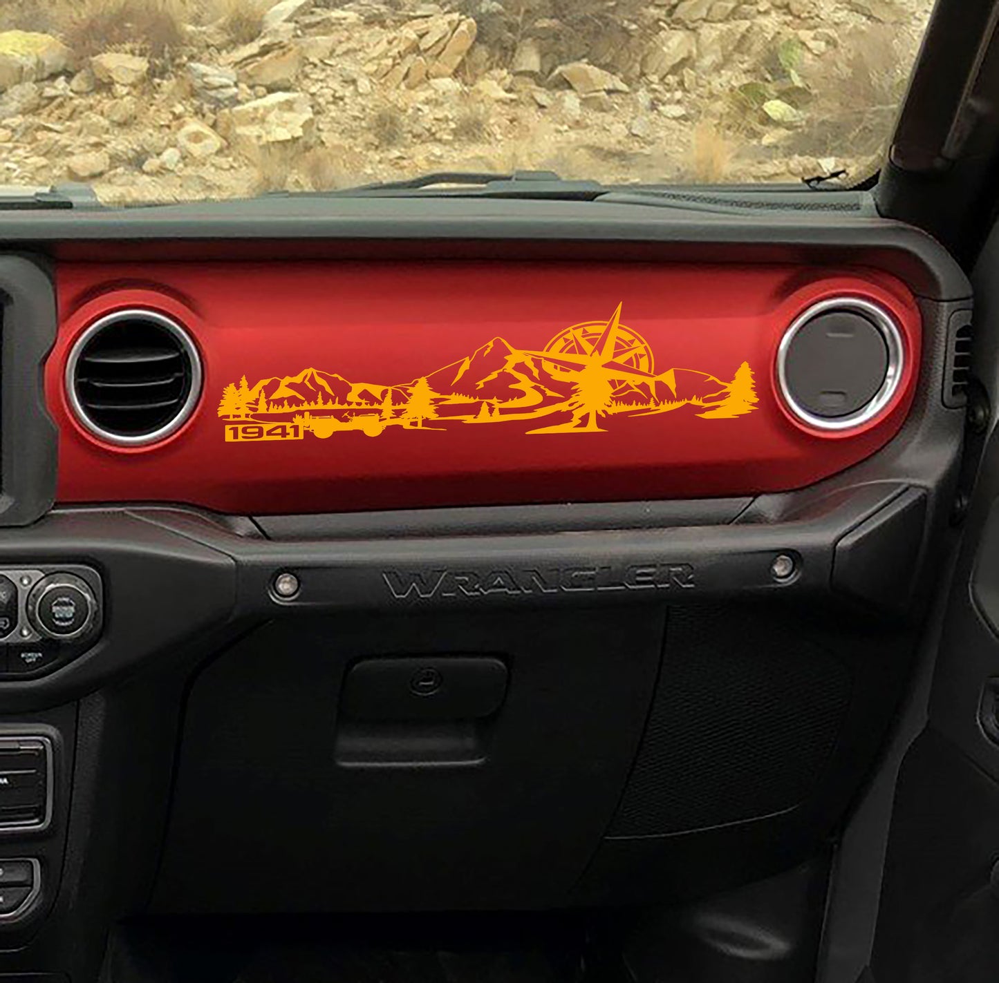 1941 Willys Mountain Compass Scene Dashboard Vinyl Decal - Fits 2018+ Jeep Wrangler JL/Jeep Gladiator JT