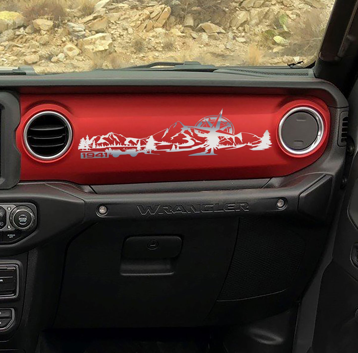 1941 Willys Mountain Compass Scene Dashboard Vinyl Decal - Fits 2018+ Jeep Wrangler JL/Jeep Gladiator JT