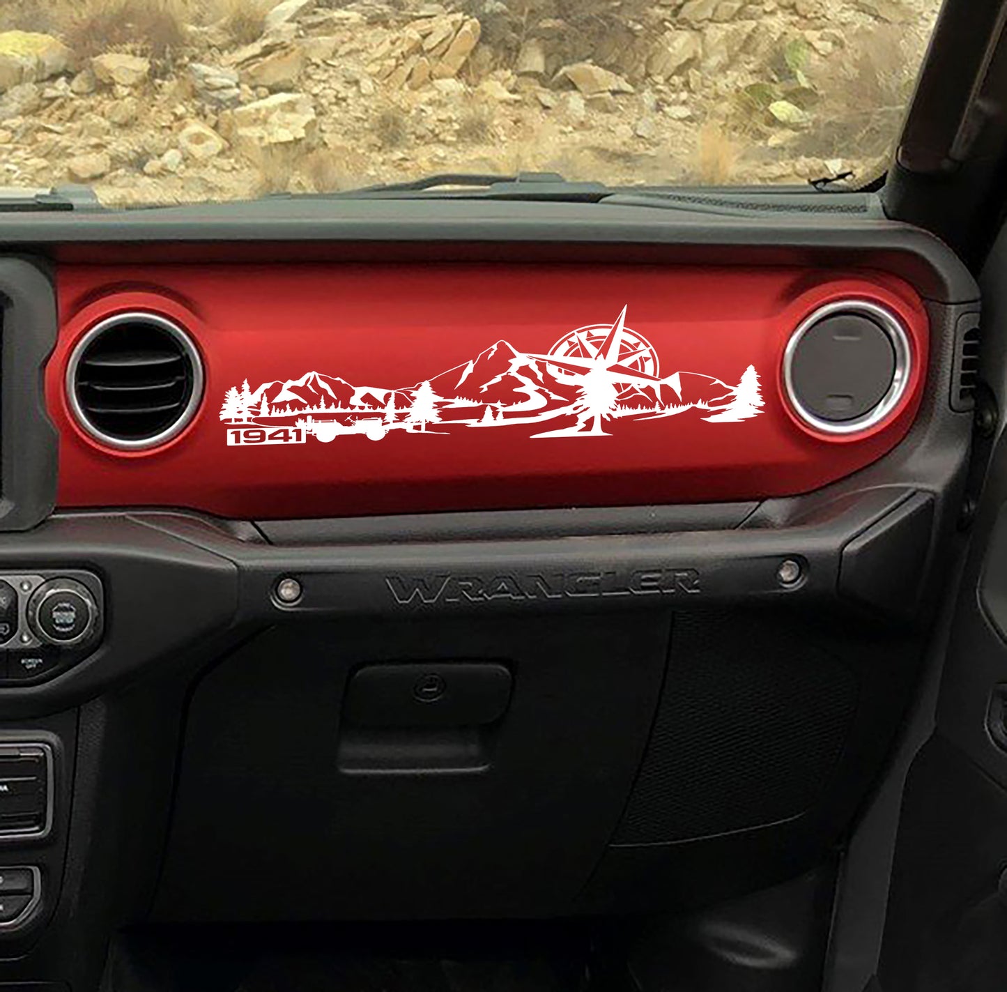 1941 Willys Mountain Compass Scene Dashboard Vinyl Decal - Fits 2018+ Jeep Wrangler JL/Jeep Gladiator JT