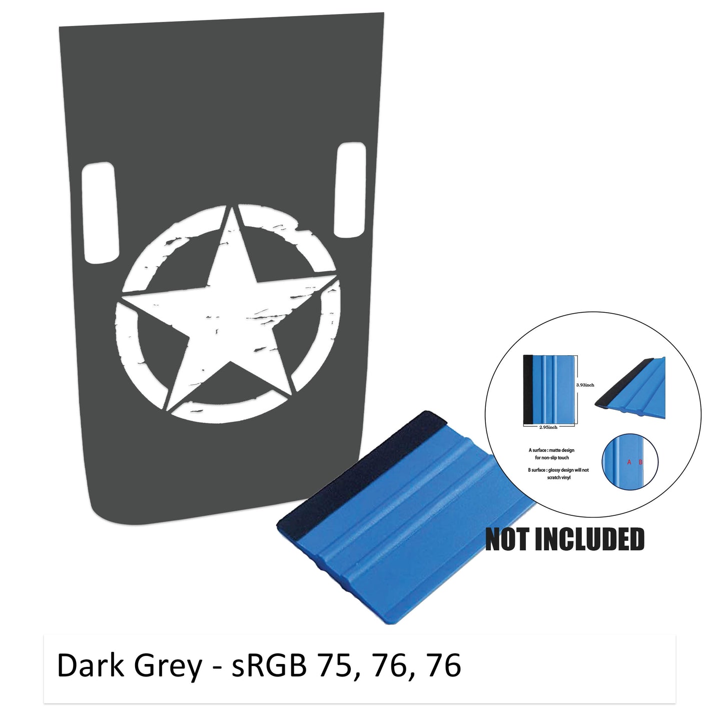 Distressed Alpha Romeo Military Star Power-Dome Blackout Hood Vinyl Decal Graphic - Fits 2018+ Jeep Wrangler JL and Gladiator JT Rubicon